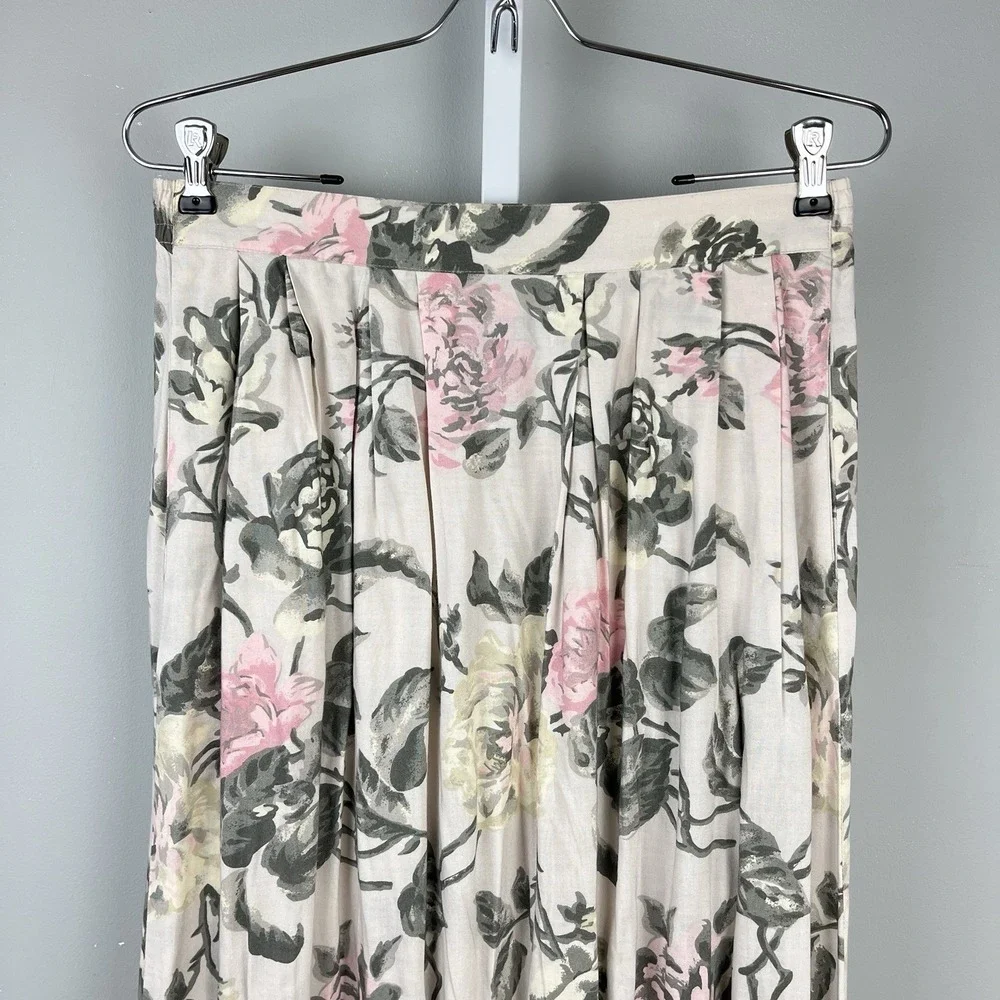 Vintage 80s/90s Sag Harbor Maxi Skirt Womens Medium Rose‎ Floral Print Rayon